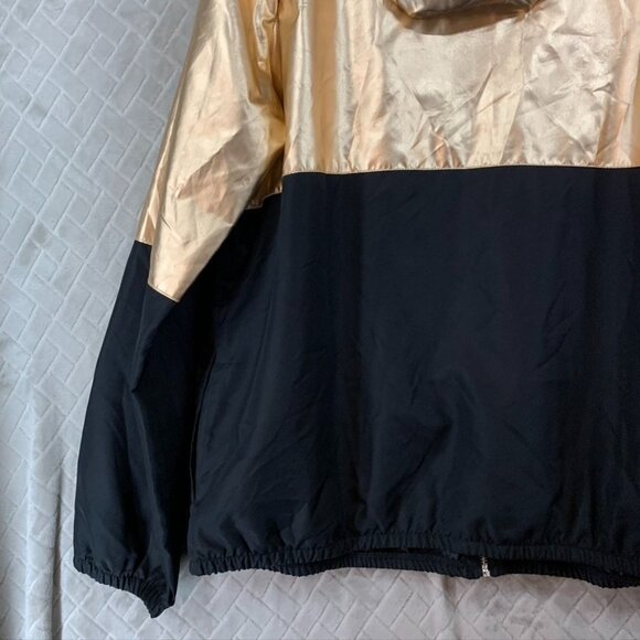 Forever 21 Womens 2X Jacket Black Gold Metallic Hooded Lightweight - Picture 13 of 15